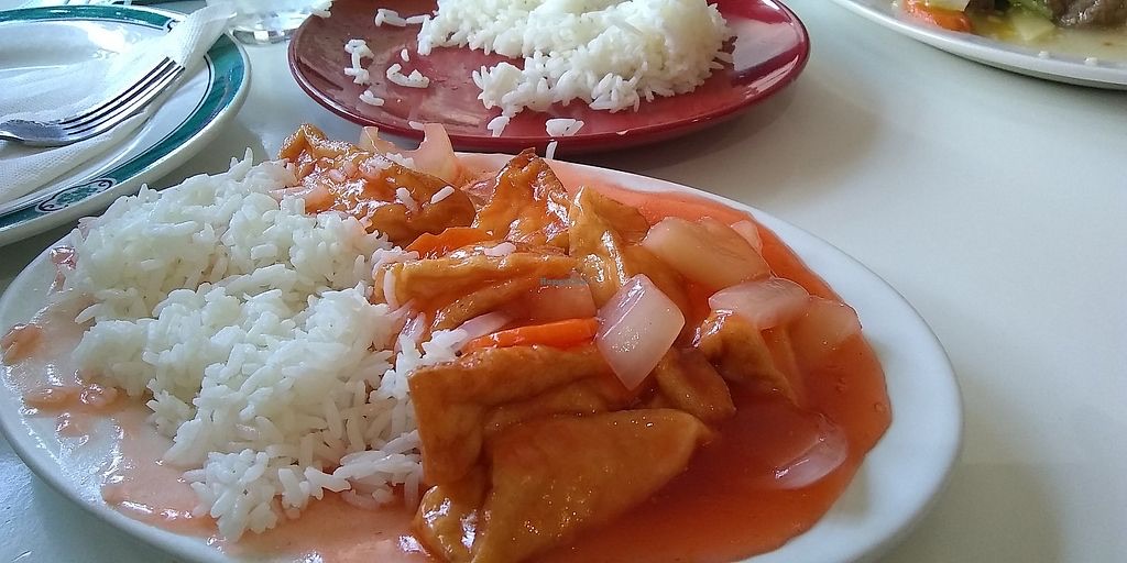 Sweet and sour dish served with rice